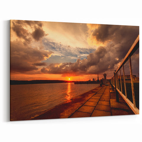Vilnius Cityscape Canvas - Sunset Over Baltic Harbor Print