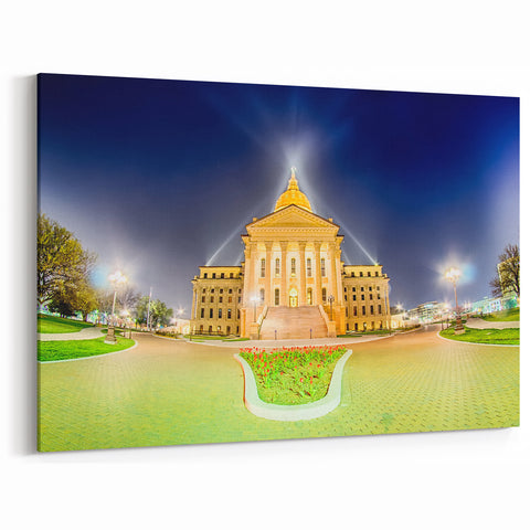 Kansas City Skyline Art - Night View of Kansas Capitol Building Print