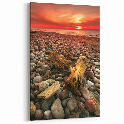 Baltic Region Art - Pebbled Shore at Sunset Canvas Print