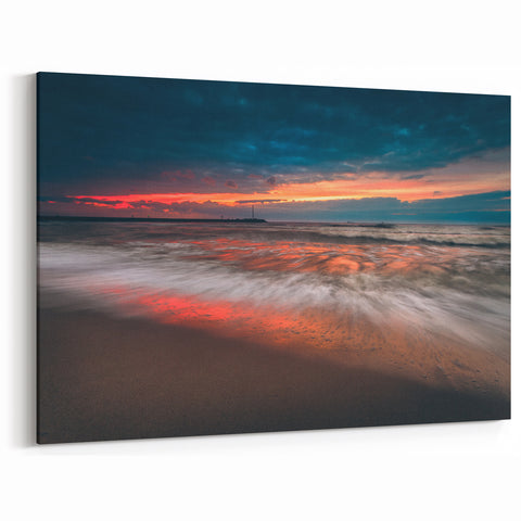 Baltic Sea Art - Dramatic Waves at Sunset Coastal Canvas Print