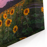 Kansas Nature Art - Sunflower Field at Dusk with Mountain Backdrop Print