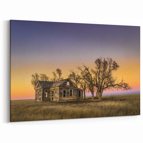 Kansas Landscape Prints - Abandoned Farmhouse at Sunset Kansas Photography