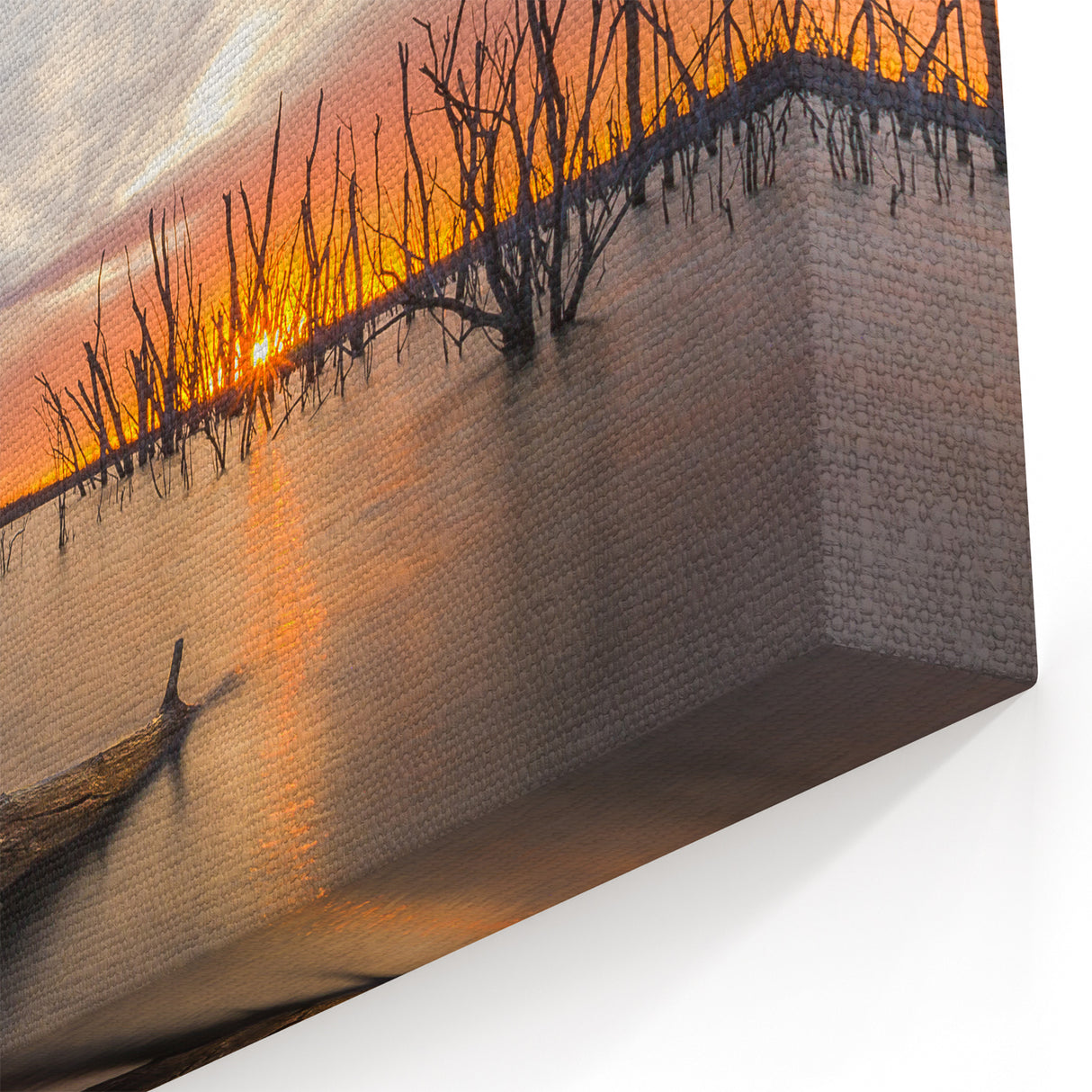 Scenic Kansas Artwork - Sunset Over Lake with Driftwood and Trees Print