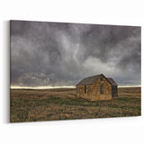 Kansas Landscape Prints - Stormy Sky Over Abandoned Stone House Art