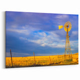 Kansas Landscape Prints - Rustic Windmill in Golden Wheat Field Art