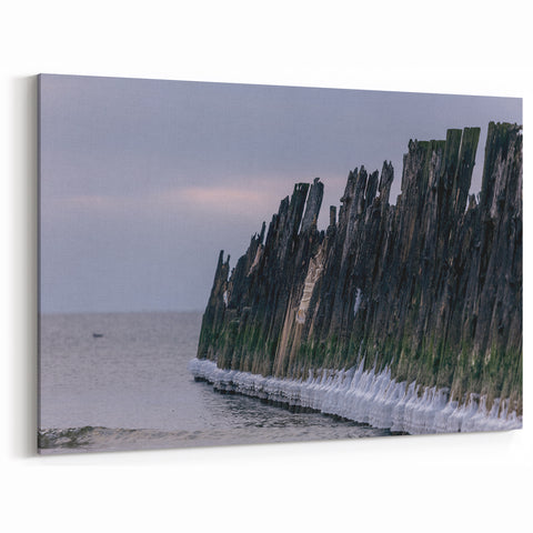 Europe Landscape Art - Frozen Baltic Sea Shore with Rustic Pier