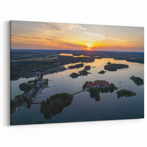 Trakai Castle Prints - Aerial Sunset View of Trakai Island Castle