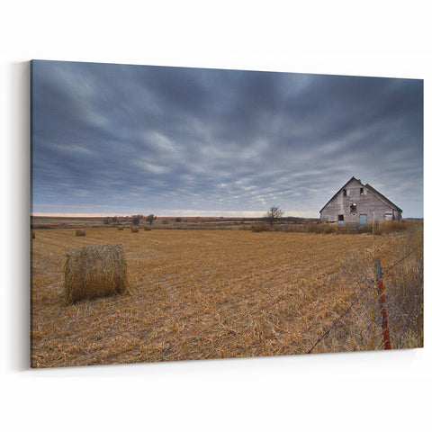 Iowa Wall Art - Rustic Barn and Hay Bales Iowa Rural Scenery Canvas Print