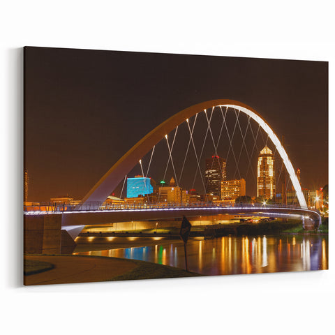 Iowa Photography Art - Des Moines Night Skyline and Bridge Canvas Print