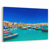Malta Wall Art - Mediterranean Coastal Boats and Cityscape Canvas Prints