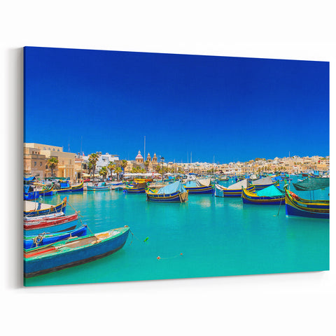 Malta Wall Art - Mediterranean Coastal Boats and Cityscape Canvas Prints