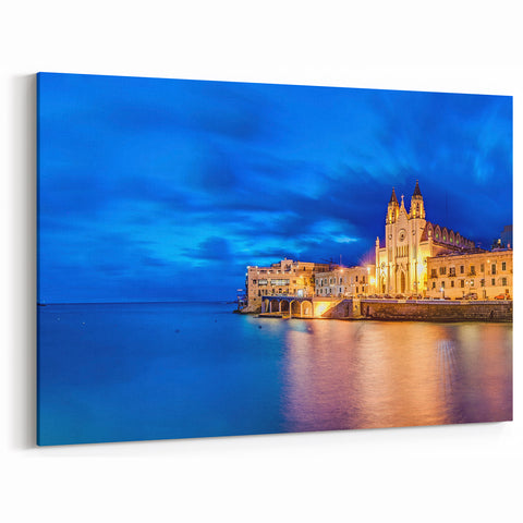 Malta Canvas Prints - Evening Coastal Cityscape Mediterranean Wall Decor