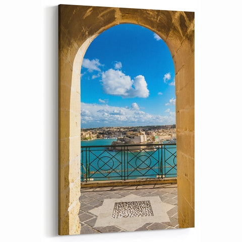 Malta Scenic Art - Historic Archway View of Mediterranean Seascape