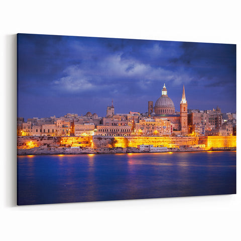 Malta Canvas Prints - Valletta's Illuminated Waterfront at Night