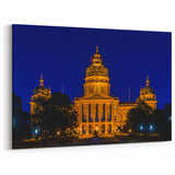 Iowa Wall Art - State Capitol at Night Iowa Photography Canvas Print