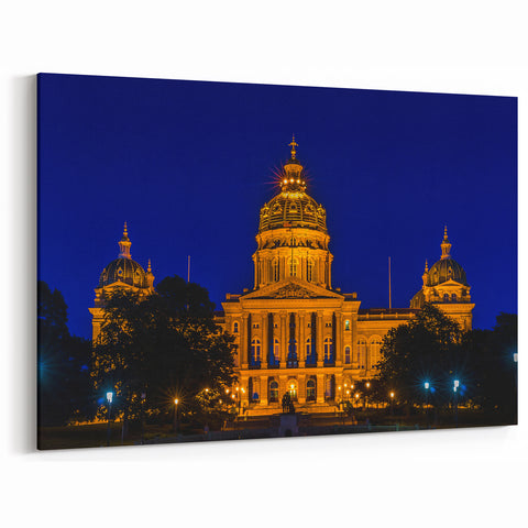Iowa Wall Art - State Capitol at Night Iowa Photography Canvas Print