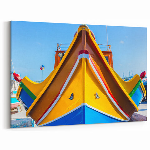 Malta Scenic Art - Vibrant Fishing Boat Close-Up Mediterranean Wall Decor