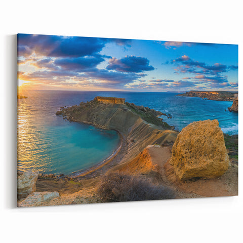 Malta Canvas Prints - Golden Bay Sunset Over Scenic Cliffs and Sea