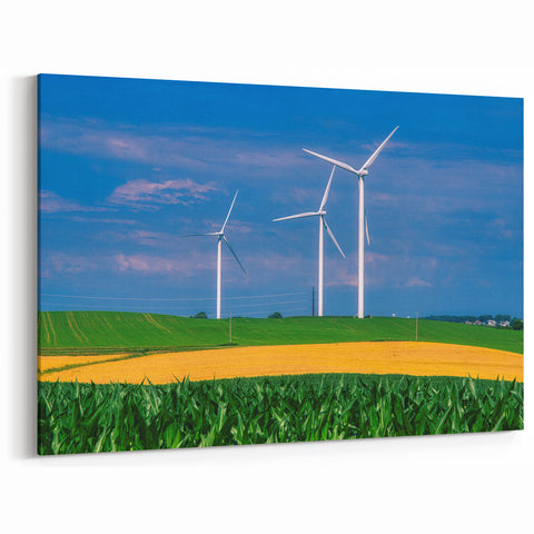 Iowa Canvas Prints - Wind Turbines and Farmland Iowa Home Decor Art