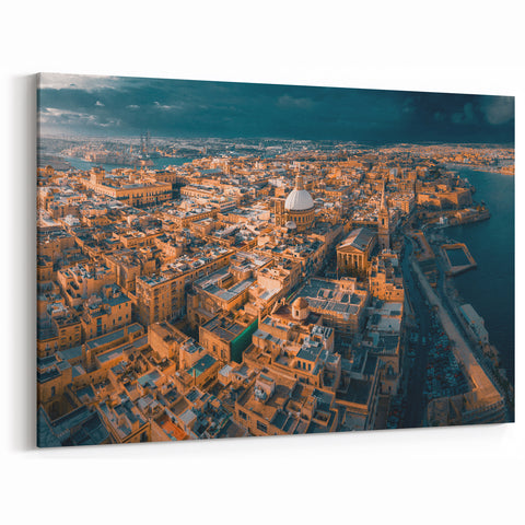 Malta Travel Posters - Dramatic Aerial View of Valletta at Dusk