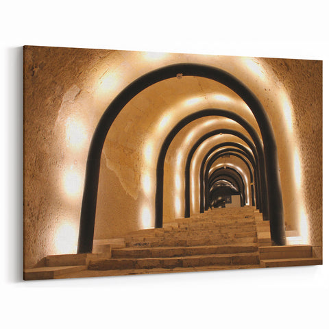 Malta Scenic Art - Historic Arched Stairway Illuminated by Warm Lighting