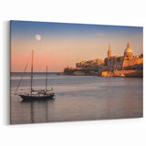 Malta Wall Art - Sailboat and Valletta Skyline at Dusk with Full Moon