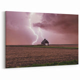 Iowa Landscape Art - Lightning Over Farmhouse Iowa Rural Scenery Print
