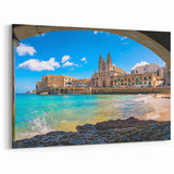 Malta Canvas Prints - Coastal View of St. Julian's Church and Blue Sea