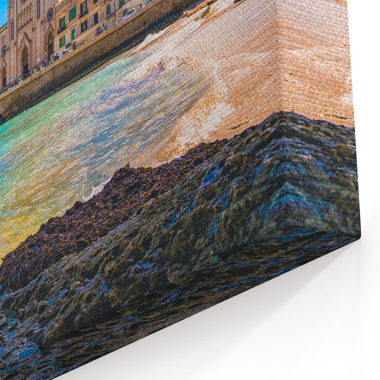 Malta Canvas Prints - Coastal View of St. Julian's Church and Blue Sea