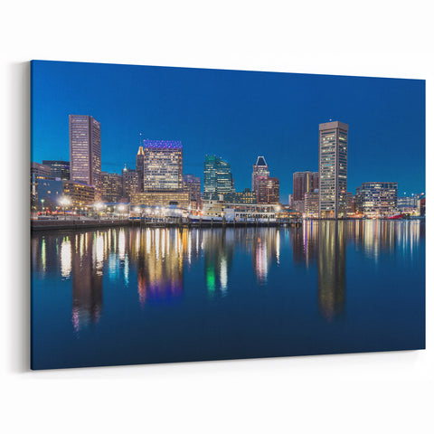 Baltimore Skyline Canvas - Baltimore Harbor Cityscape Night View