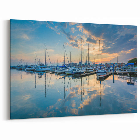 Baltimore Harbor Canvas - Peaceful Sailboats at Sunrise Scene