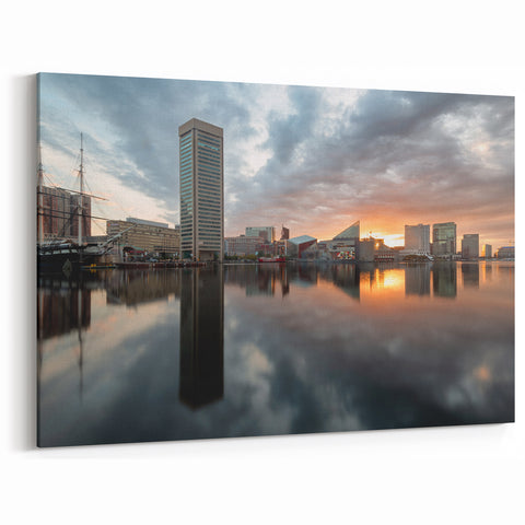 Baltimore Cityscape Art - Baltimore Skyline Canvas at Sunset Harbor