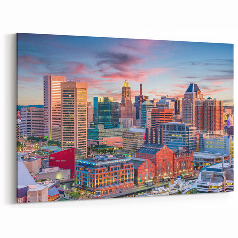 Baltimore Skyline Canvas - Vibrant Cityscape at Sunset Scene