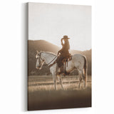 Farmhouse Wall Art – Cowboy on Horseback at Sunset – Rustic Country Decor