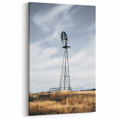 Farmhouse Wall Art – Rustic Windmill in Open Field – Country Style Decor
