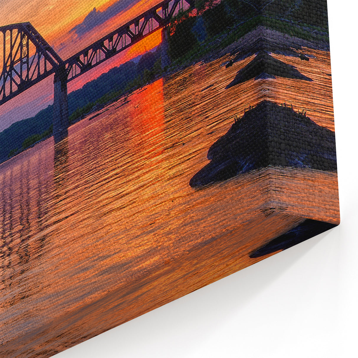 Indiana Home Decor - Scenic Sunset Bridge Reflection Indiana Art Collection