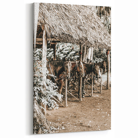 Rustic Horses in Stable Art - Vintage Farmhouse Wall Decor Print