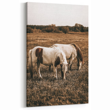 Rustic Grazing Horses Art - Vintage Farmhouse Wall Decor Print