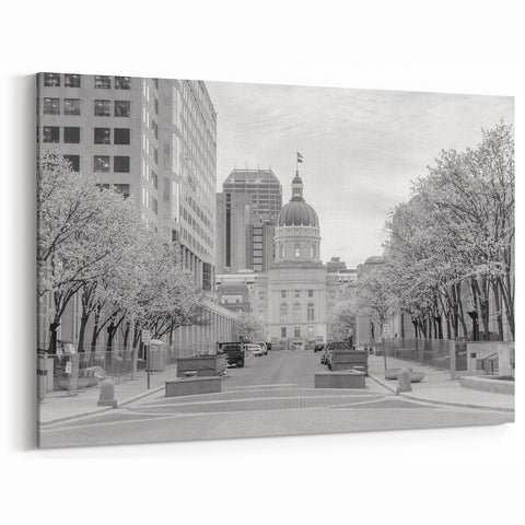 Indianapolis Landmarks Canvas - Black and White Capitol Street Scene