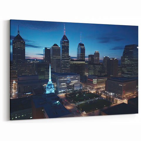 Downtown Indianapolis Art - Nighttime Cityscape with Skyline Lights
