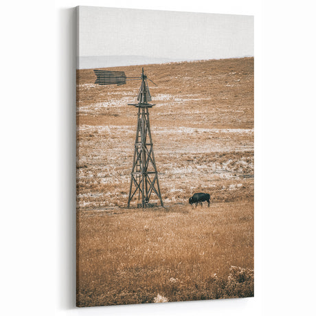 Vintage Farmhouse Windmill and Bison Wall Art | Rustic Country Decor