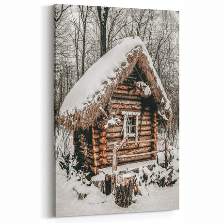 Snow-Covered Cabin Wall Art | Rustic Winter Farmhouse Style Decor
