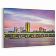 Framed Oklahoma Art - Tulsa Skyline and Bridge at Sunset Canvas Print