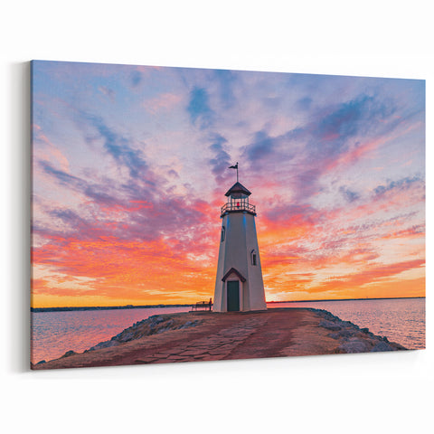 Oklahoma Landscape Art - Lake Hefner Lighthouse at Sunset Canvas Print