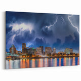 Custom Portland Cityscape Wall Art – Lightning Storm Over Skyline