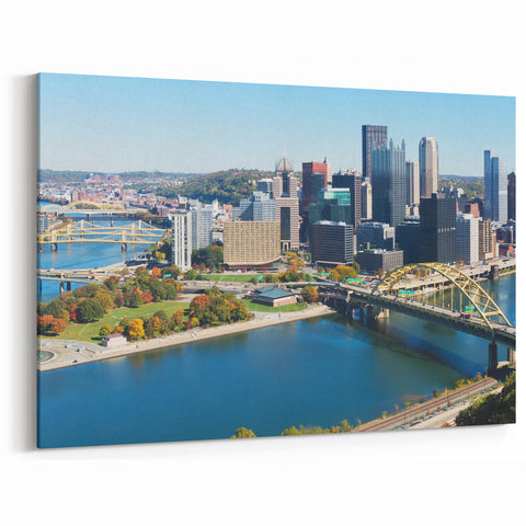 Modern Pittsburgh Cityscape Art – Scenic View of Skyline and Rivers
