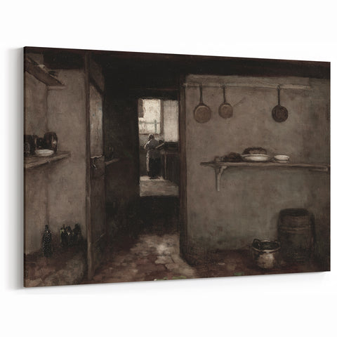 Dark Academia Wall Art – Rustic Interior with Shadowy Kitchen Scene
