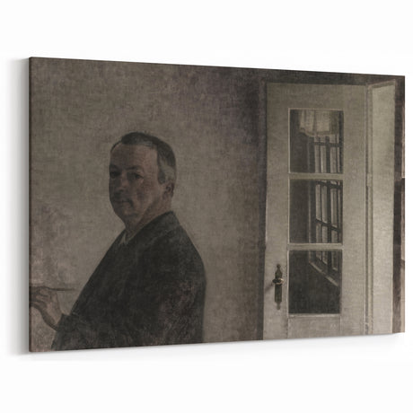 Dark Academia Wall Art – Thoughtful Portrait with Open Door