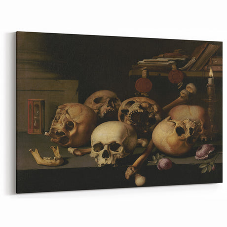 Dark Academia Wall Art – Skull Still Life with Bones and Candlelight