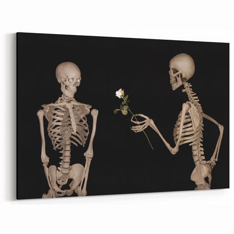 Dark Academia Wall Art – Skeletons with White Rose in Gothic Scene
